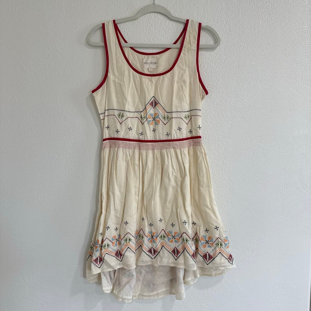 Urban Outfitters Dolls Point Embroidered Boho Hi Low Dress Cream Folk Festival 6